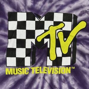 MTV Music Television Shirt Mens Small Tie Dye Checker Graphic 2021 Viacom Tee